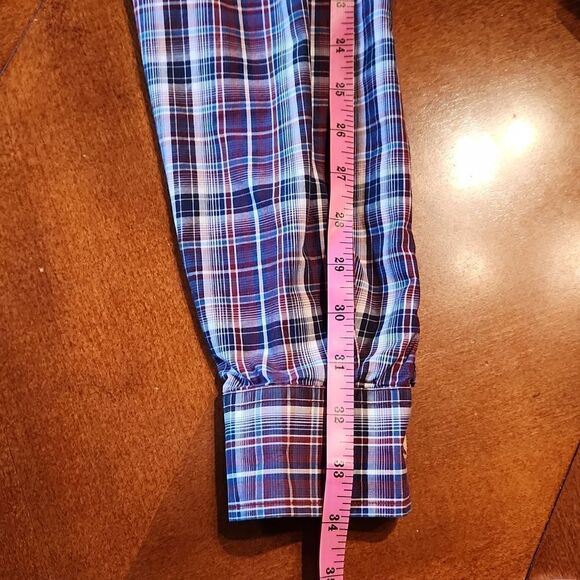 Roundtree & Yorke Long Sleeve Button Down Cotton Shirt, Medium, Red& Black Plaid - Picture 5 of 9